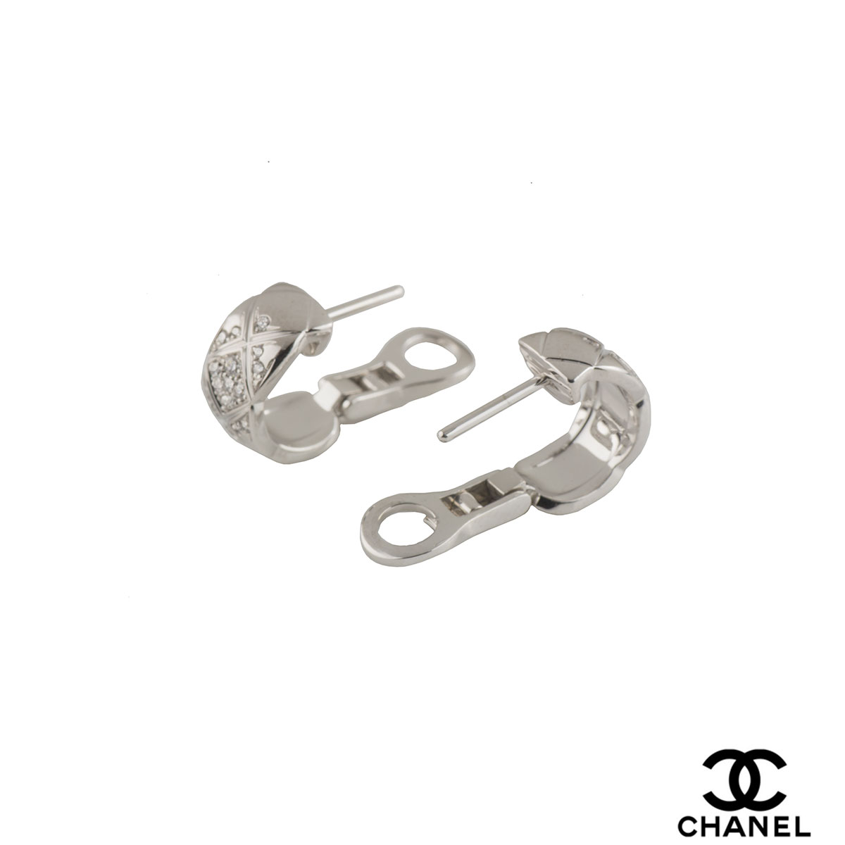 Chanel White Gold Diamond Coco Crush Hoop Earrings J11135 | Rich Diamonds